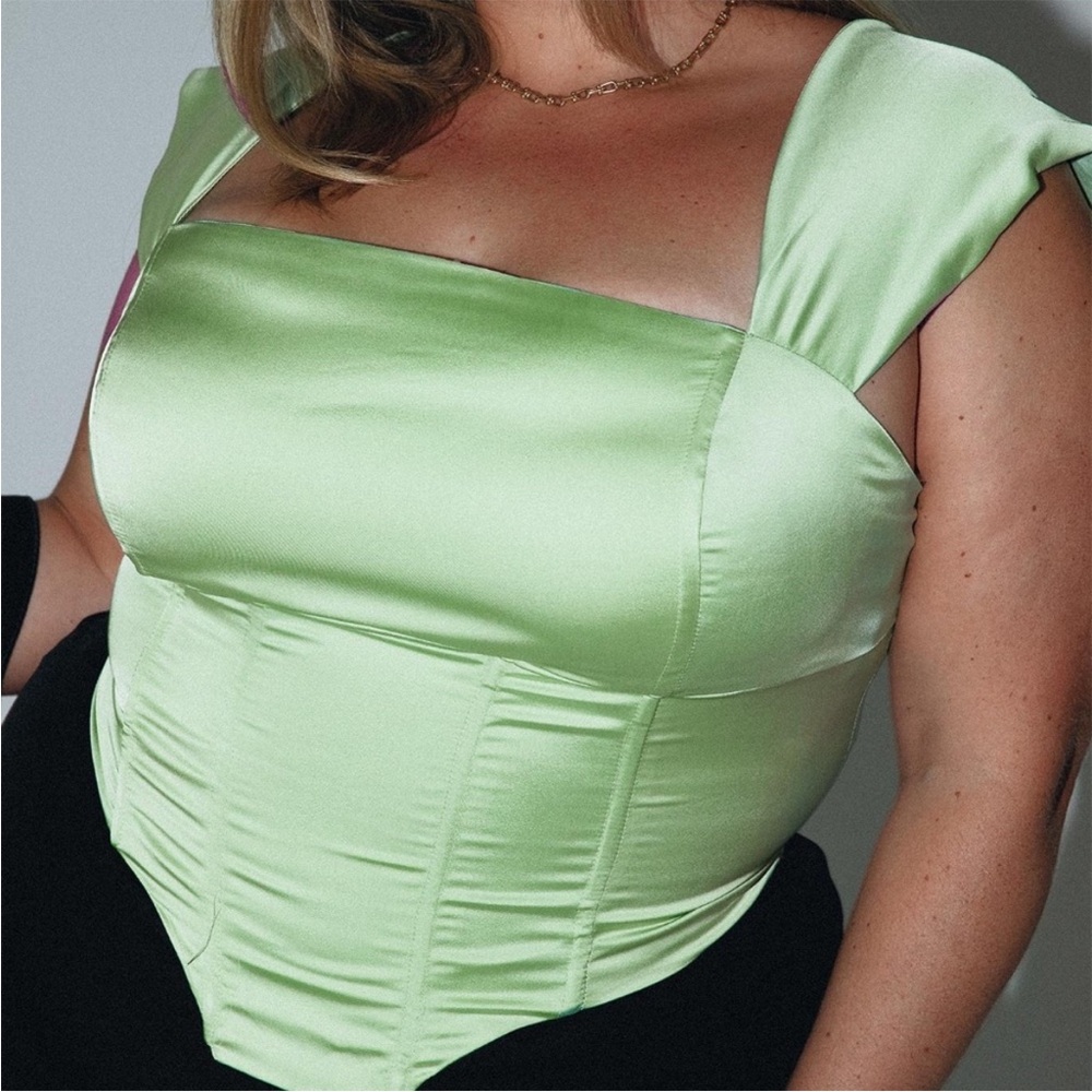 Princess Polly Light Green Satin Top